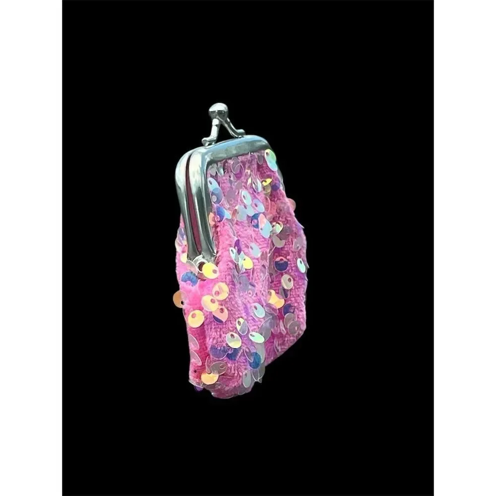 Pink Sequin Coin Purse with Snap Closure for Women or Girls​
